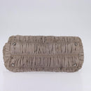 PRADA Gathered Hand Bag Leather Gray Silver Auth bs29593-5