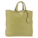 PRADA Hand Bag Leather Green Gold Auth bs29596-1