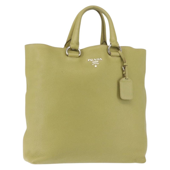 PRADA Hand Bag Leather Green Gold Auth bs29596
