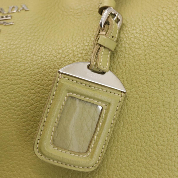 PRADA Hand Bag Leather Green Gold Auth bs29596