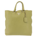 PRADA Hand Bag Leather Green Gold Auth bs29596-2