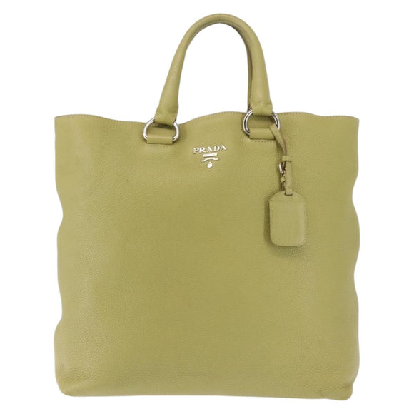 PRADA Hand Bag Leather Green Gold Auth bs29596