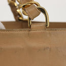 CHANEL COCO Mark Chain Tote Bag Lamb Skin Beige Gold CC Auth bs29597-3