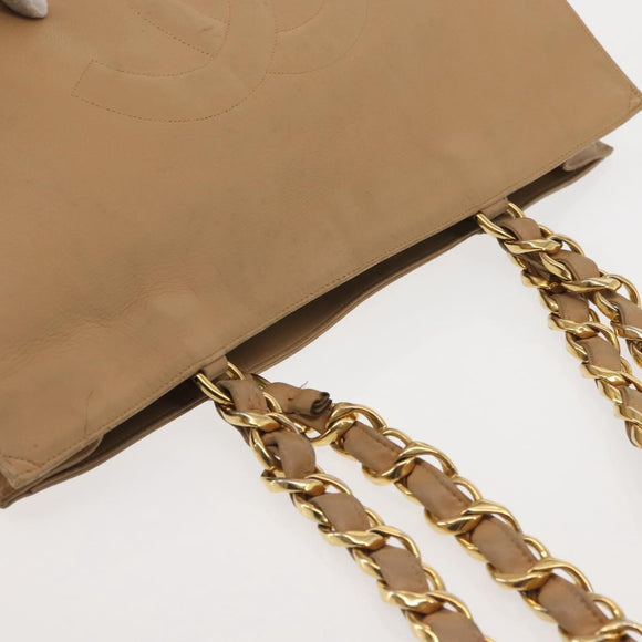 CHANEL COCO Mark Chain Tote Bag Lamb Skin Beige Gold CC Auth bs29597