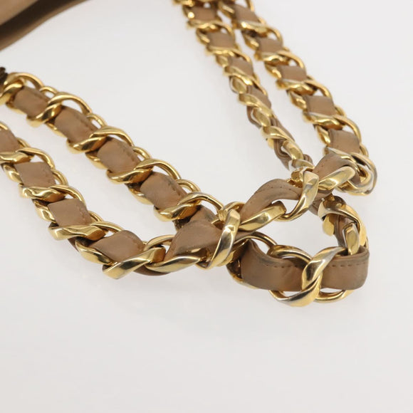 CHANEL COCO Mark Chain Tote Bag Lamb Skin Beige Gold CC Auth bs29597