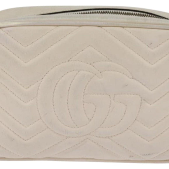 GUCCI GG Marmont Shoulder Bag Leather White Gold 447632 Auth bs29614