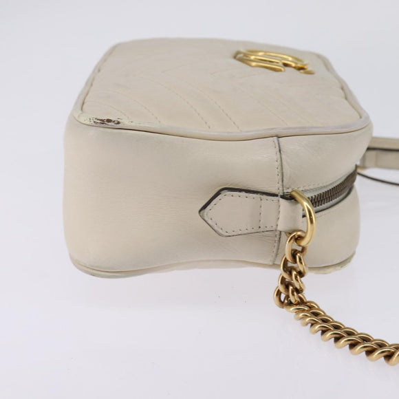 GUCCI GG Marmont Shoulder Bag Leather White Gold 447632 Auth bs29614