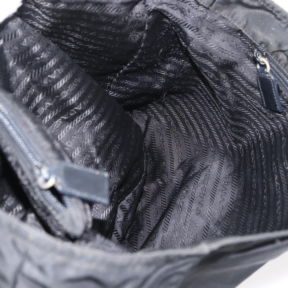 PRADA Tote Bag Nylon Black Silver Auth bs29615