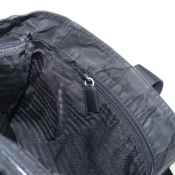 PRADA Tote Bag Nylon Black Silver Auth bs29615