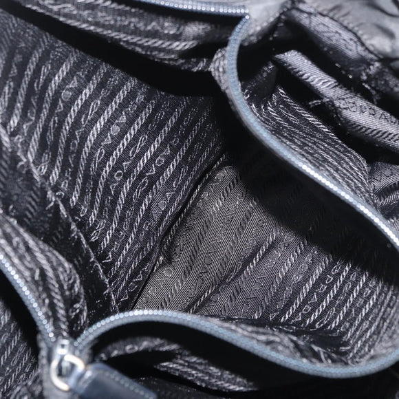 PRADA Tote Bag Nylon Black Silver Auth bs29615