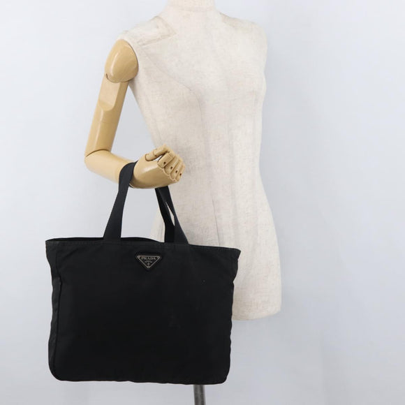 PRADA Tote Bag Nylon Black Silver Auth bs29615