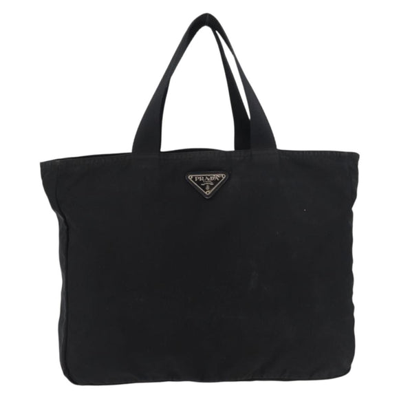 PRADA Tote Bag Nylon Black Silver Auth bs29615