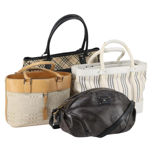 BURBERRY Nova Check Tote Bag Canvas 4Set Beige Auth bs29616