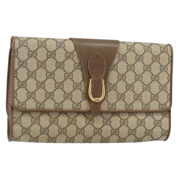GUCCI GG Supreme Clutch Bag Beige Gold 89 02 050 Auth bs29617