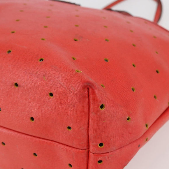 FENDI Tote Bag Punching Leather Orange Gold Auth bs29620