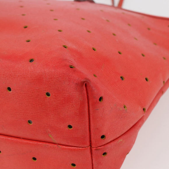 FENDI Tote Bag Punching Leather Orange Gold Auth bs29620