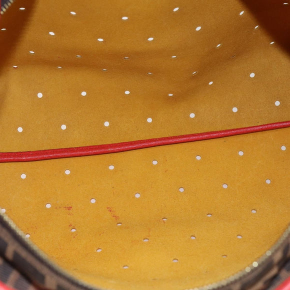 FENDI Tote Bag Punching Leather Orange Gold Auth bs29620