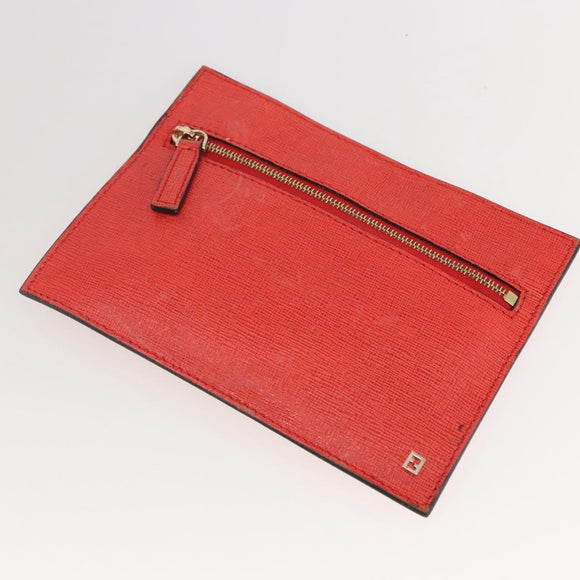 FENDI Tote Bag Punching Leather Orange Gold Auth bs29620