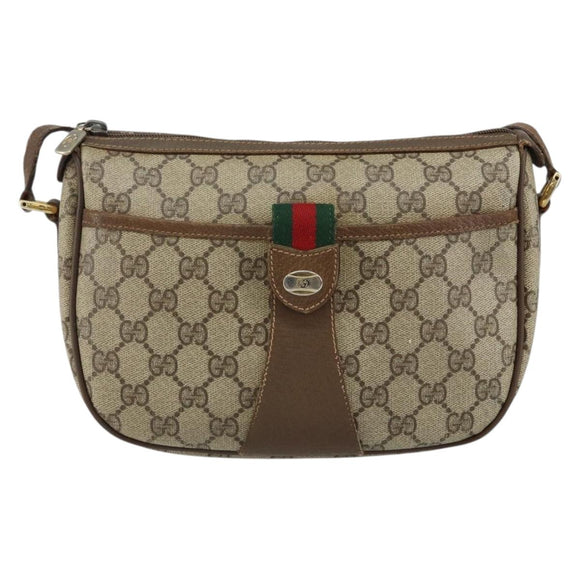 GUCCI GG Supreme Web Sherry Line Shoulder Bag Beige Gold 89 02 032 Auth bs29622