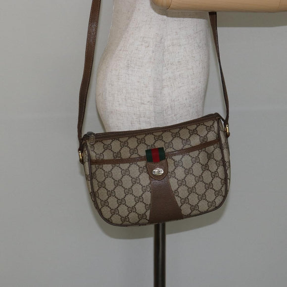 GUCCI GG Supreme Web Sherry Line Shoulder Bag Beige Gold 89 02 032 Auth bs29622
