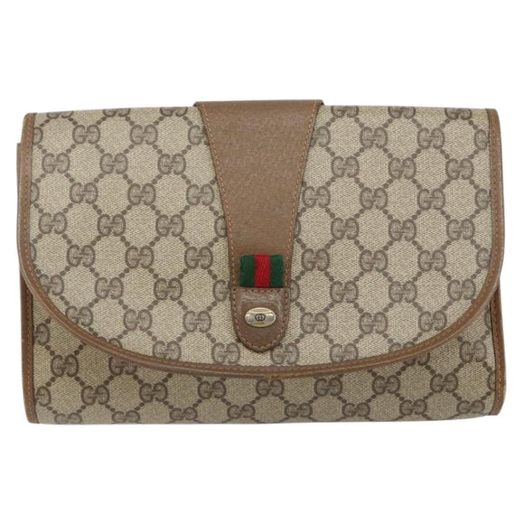 GUCCI GG Supreme Web Sherry Line Bag PVC Beige Gold 89 01 030 Auth bs29623