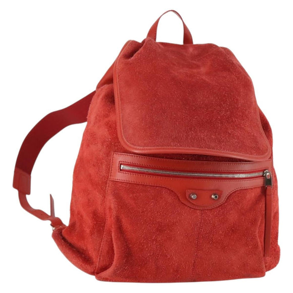 BALENCIAGA Backpack Suede Red Silver Auth bs29626