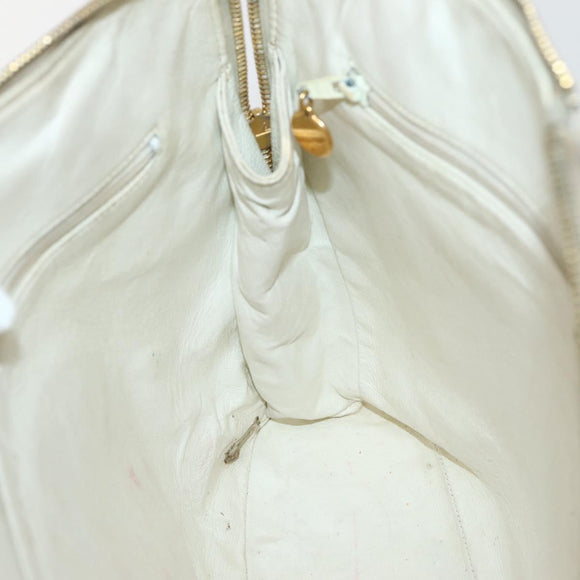 CHANEL Tote Bag Caviar Skin White Gold CC Auth bs29628