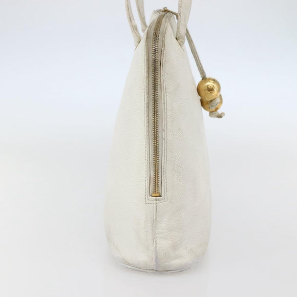 CHANEL Tote Bag Caviar Skin White Gold CC Auth bs29628