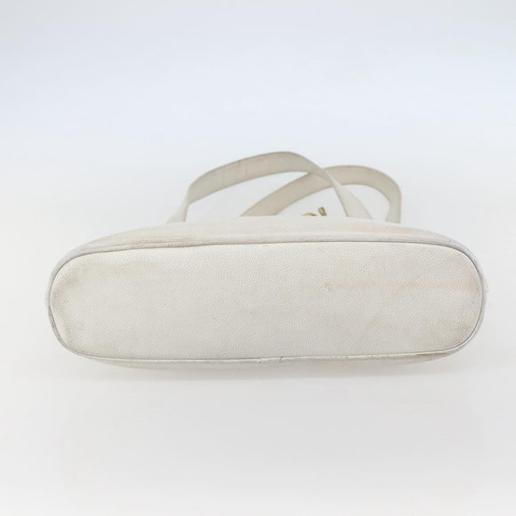 CHANEL Tote Bag Caviar Skin White Gold CC Auth bs29628