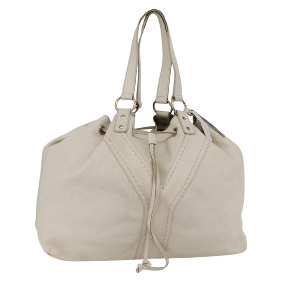 SAINT LAURENT Tote Bag Leather White Gold Auth bs29629