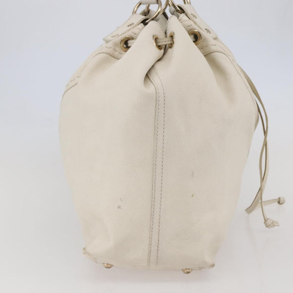 SAINT LAURENT Tote Bag Leather White Gold Auth bs29629