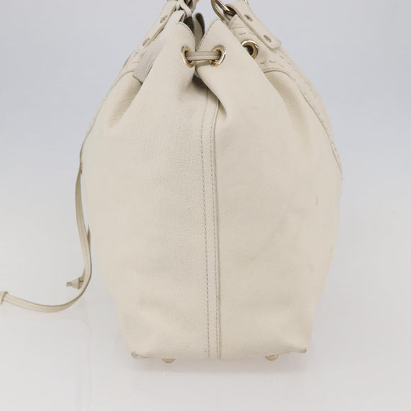 SAINT LAURENT Tote Bag Leather White Gold Auth bs29629