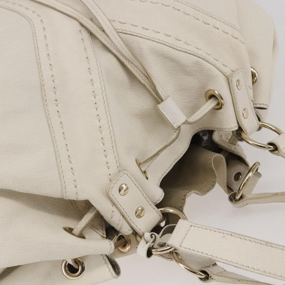 SAINT LAURENT Tote Bag Leather White Gold Auth bs29629