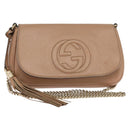 GUCCI Chain Shoulder Bag Leather Beige Gold 536224 Auth bs29635-1