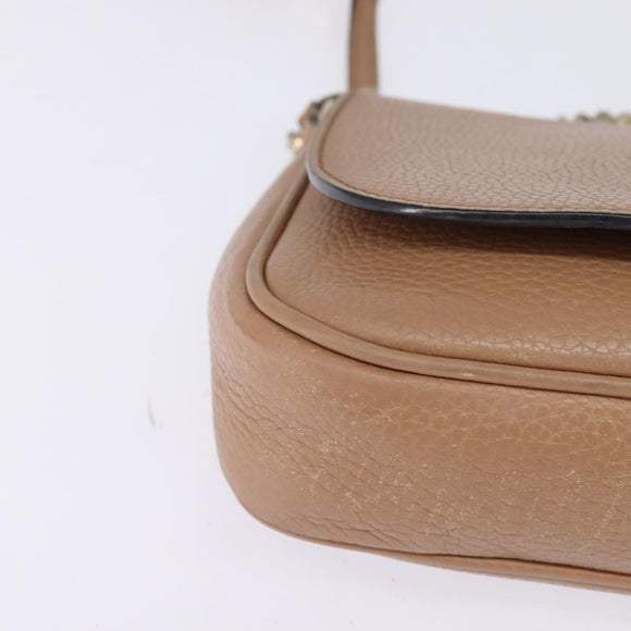 GUCCI Chain Shoulder Bag Leather Beige Gold 536224 Auth bs29635