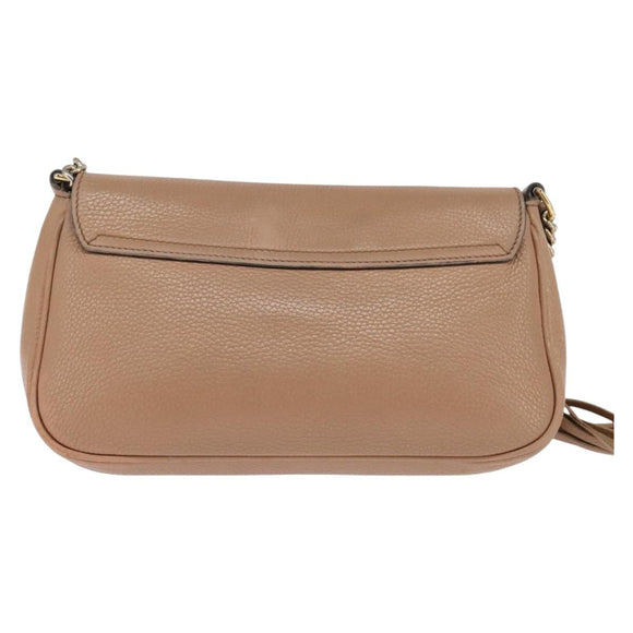 GUCCI Chain Shoulder Bag Leather Beige Gold 536224 Auth bs29635