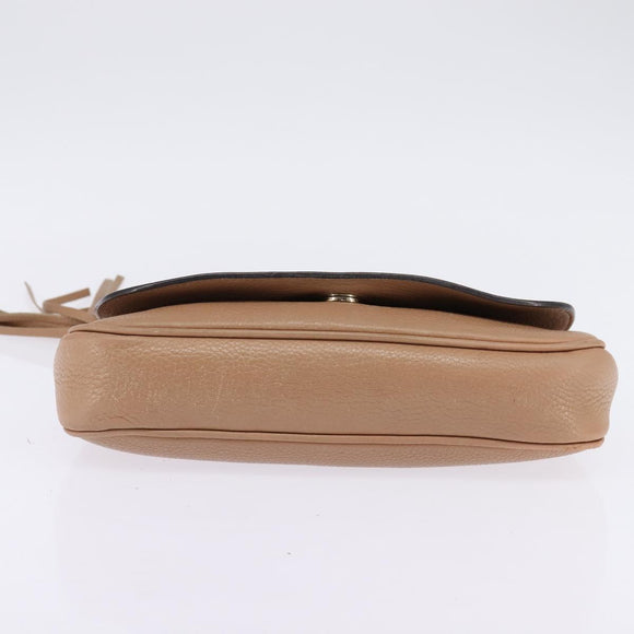 GUCCI Chain Shoulder Bag Leather Beige Gold 536224 Auth bs29635