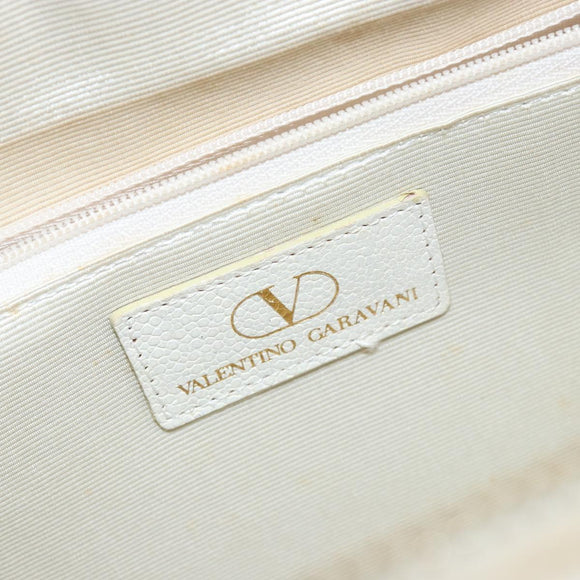 VALENTINO Hand Bag Leather White Gold Auth bs29636