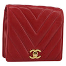 CHANEL V Stitch Waist Bag Lamb Skin Red Gold CC Auth bs29640-1