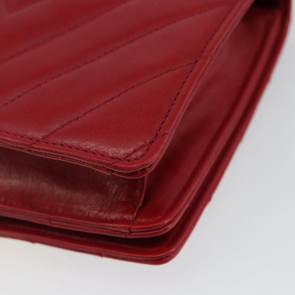 CHANEL V Stitch Waist Bag Lamb Skin Red Gold CC Auth bs29640