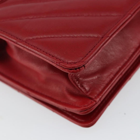 CHANEL V Stitch Waist Bag Lamb Skin Red Gold CC Auth bs29640