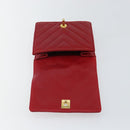 CHANEL V Stitch Waist Bag Lamb Skin Red Gold CC Auth bs29640-9