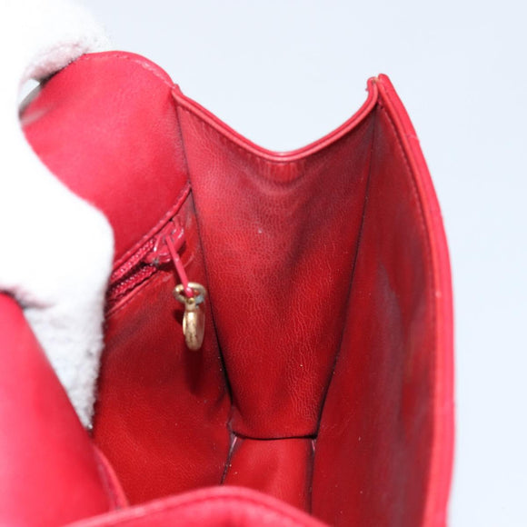 CHANEL V Stitch Waist Bag Lamb Skin Red Gold CC Auth bs29640