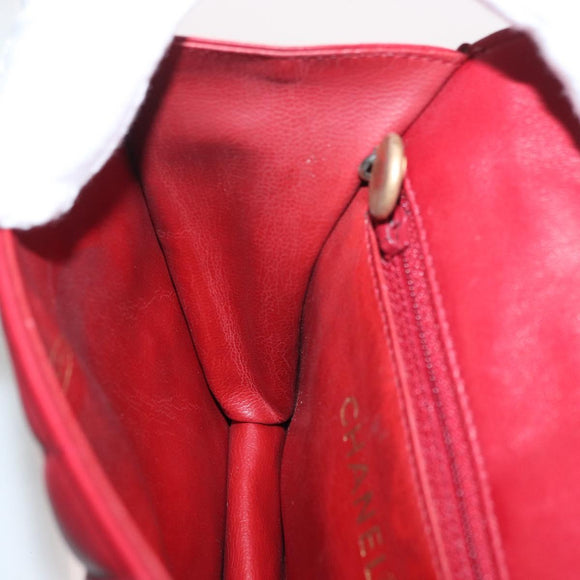 CHANEL V Stitch Waist Bag Lamb Skin Red Gold CC Auth bs29640