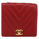 CHANEL V Stitch Waist Bag Lamb Skin Red Gold CC Auth bs29640-13