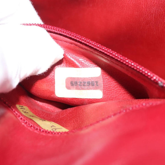 CHANEL V Stitch Waist Bag Lamb Skin Red Gold CC Auth bs29640