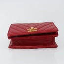 CHANEL V Stitch Waist Bag Lamb Skin Red Gold CC Auth bs29640-6