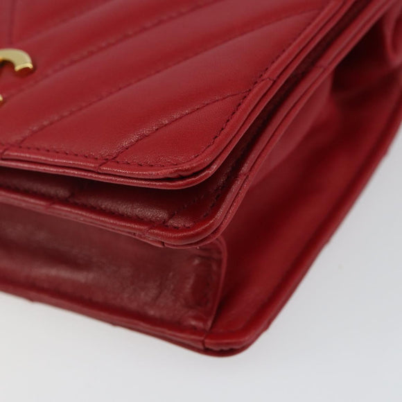 CHANEL V Stitch Waist Bag Lamb Skin Red Gold CC Auth bs29640