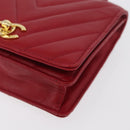 CHANEL V Stitch Waist Bag Lamb Skin Red Gold CC Auth bs29640-14