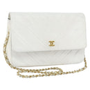 CHANEL Chain Shoulder Bag Lamb Skin White Gold CC Auth bs29641-1